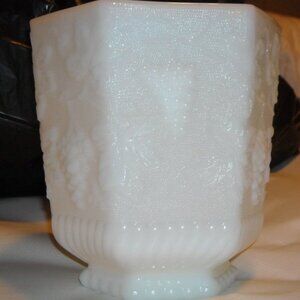 Vintage Anchor Hocking Fire King Ware White Milk Glass Grape Vine Pedestal Vase